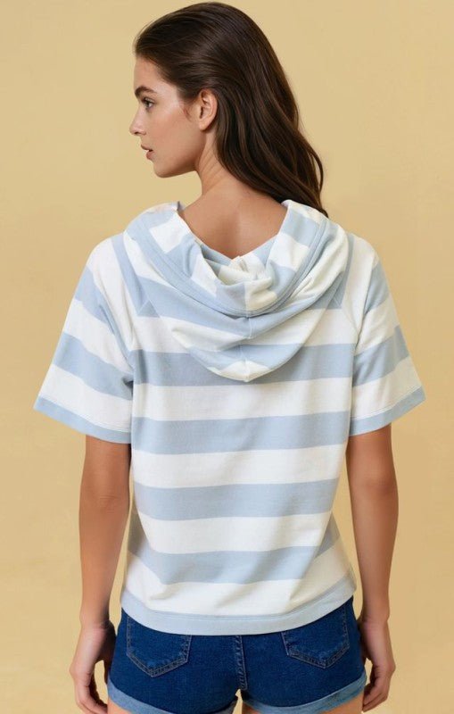 Light Blue Striped Hoodie Top - The Nines