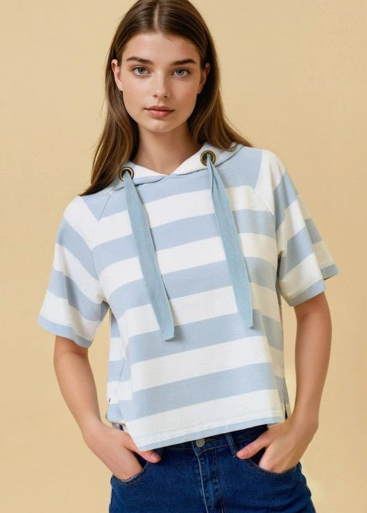Light Blue Striped Hoodie Top - The Nines