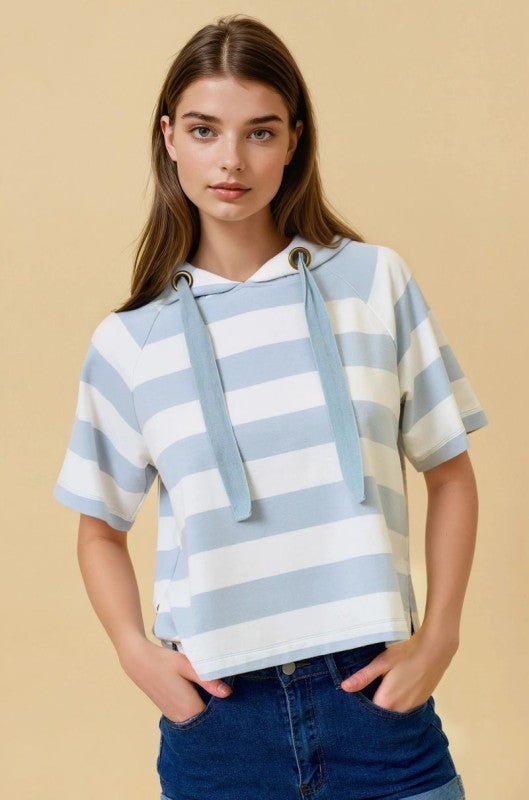 Light Blue Striped Hoodie Top - The Nines