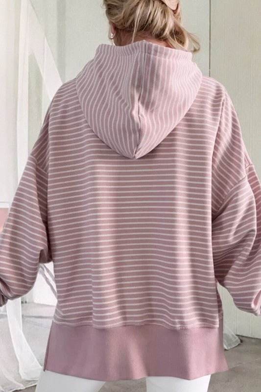 Striped Thumbhole Side Slit Hoodie - The Nines