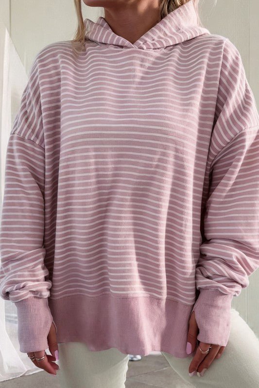 Striped Thumbhole Side Slit Hoodie - The Nines