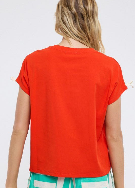 Poppy Red Bow Sleeve Tee - The Nines