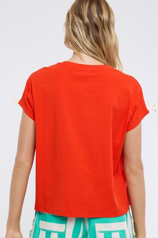 Poppy Red Bow Sleeve Tee - The Nines
