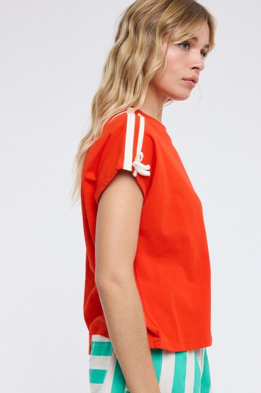 Poppy Red Bow Sleeve Tee - The Nines
