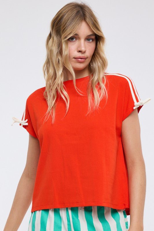 Poppy Red Bow Sleeve Tee - The Nines