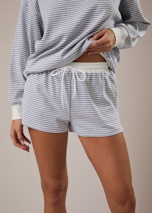 Heather Gray Striped Mid Rise Shorts - The Nines