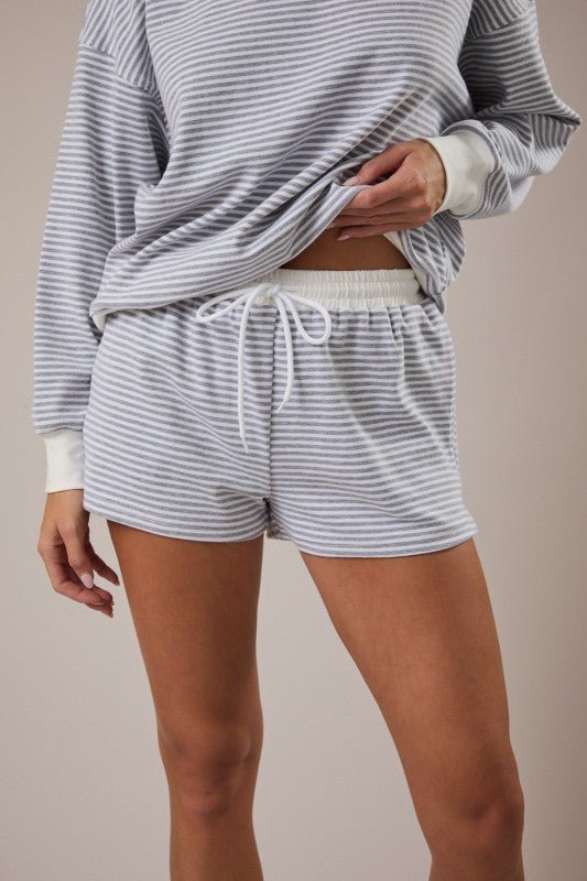 Heather Gray Striped Mid Rise Shorts - The Nines
