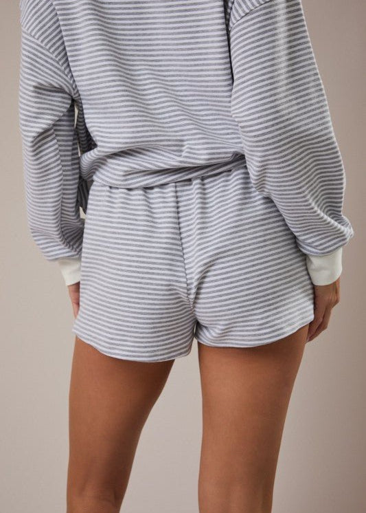 Heather Gray Striped Mid Rise Shorts - The Nines
