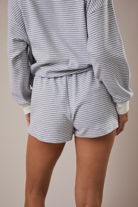 Heather Gray Striped Mid Rise Shorts - The Nines