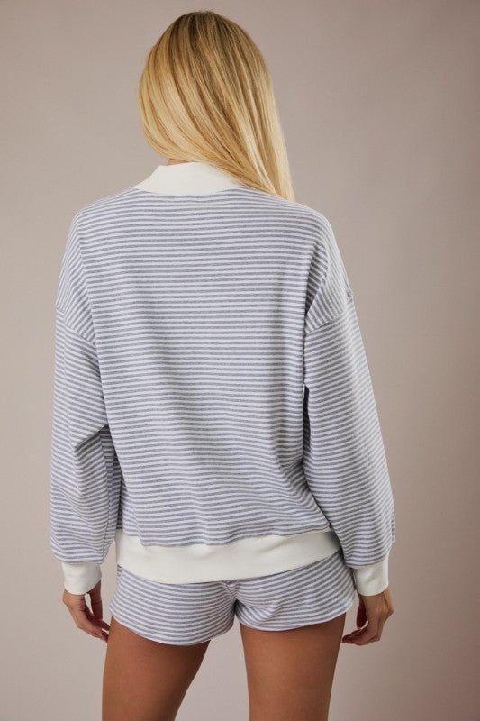 Heather Gray Mocked Striped Crew - The Nines