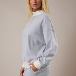 Heather Gray Mocked Striped Crew - The Nines