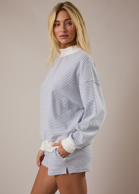Heather Gray Mocked Striped Crew - The Nines