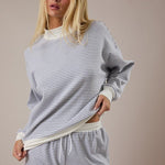 Heather Gray Mocked Striped Crew - The Nines