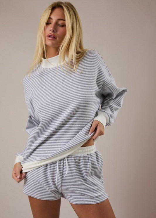 Heather Gray Mocked Striped Crew - The Nines