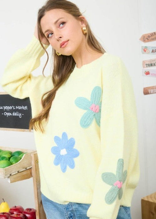 Yellow Crochet Floral Sweater - The Nines