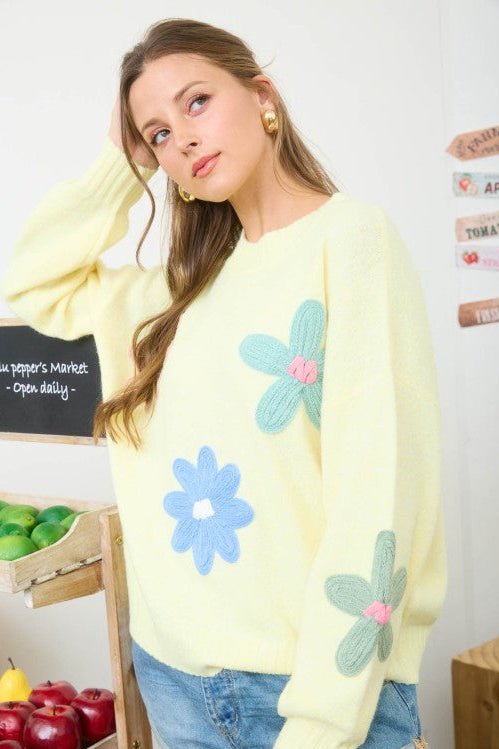 Yellow Crochet Floral Sweater - The Nines