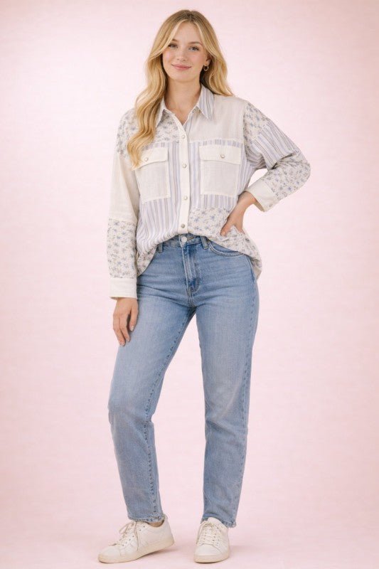 Floral & Stripes Oversized Shacket - The Nines