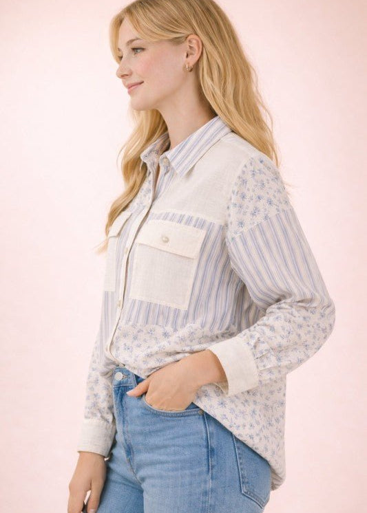 Floral & Stripes Oversized Shacket - The Nines