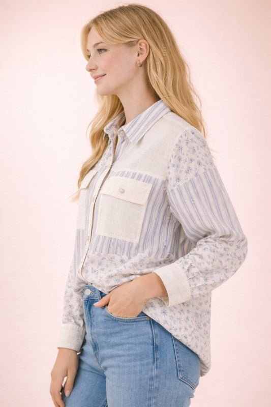 Floral & Stripes Oversized Shacket - The Nines