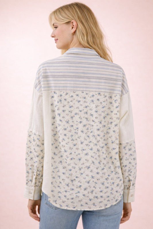 Floral & Stripes Oversized Shacket - The Nines