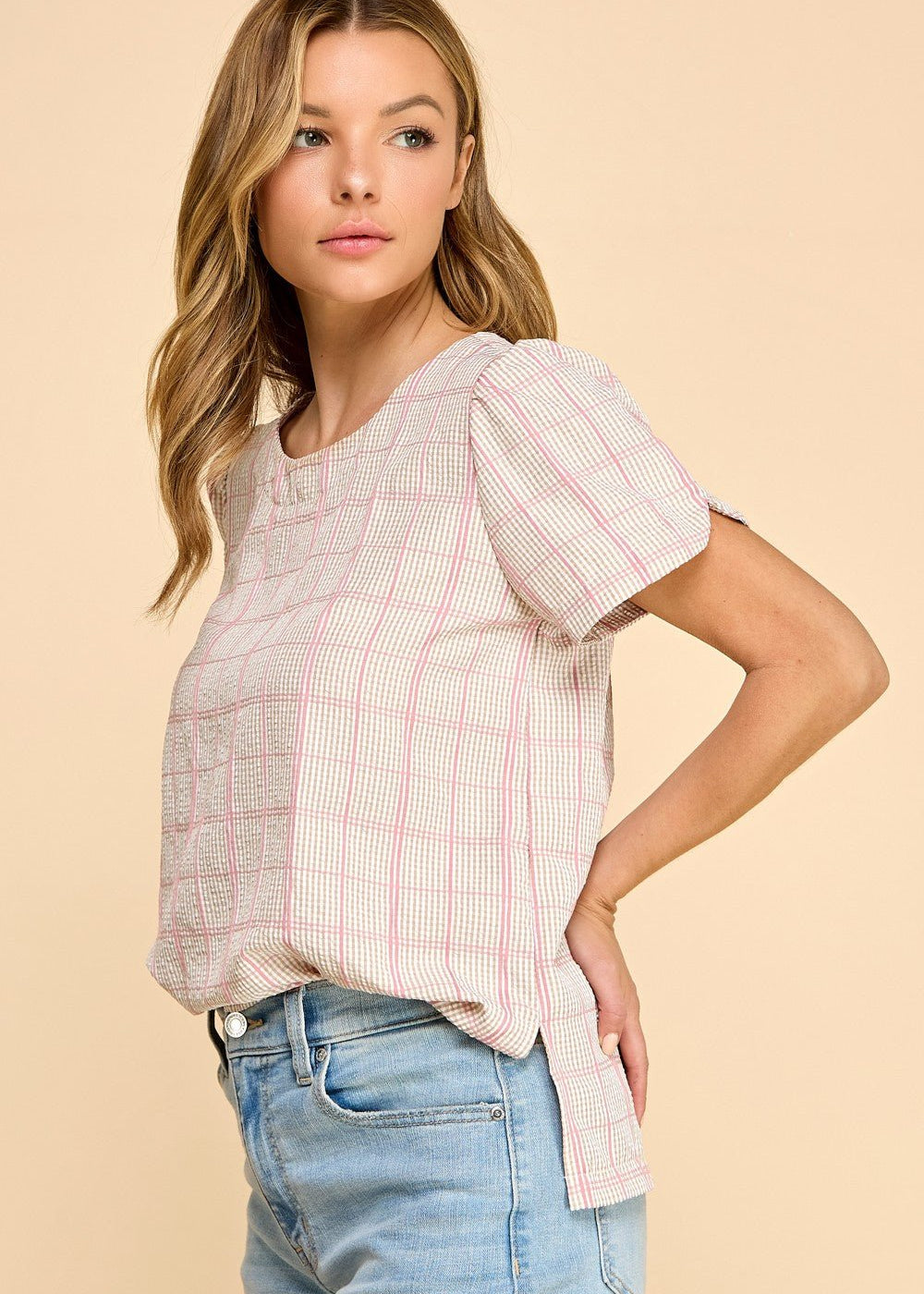 Khaki & Pink Plaid Short Sleeve - The Nines