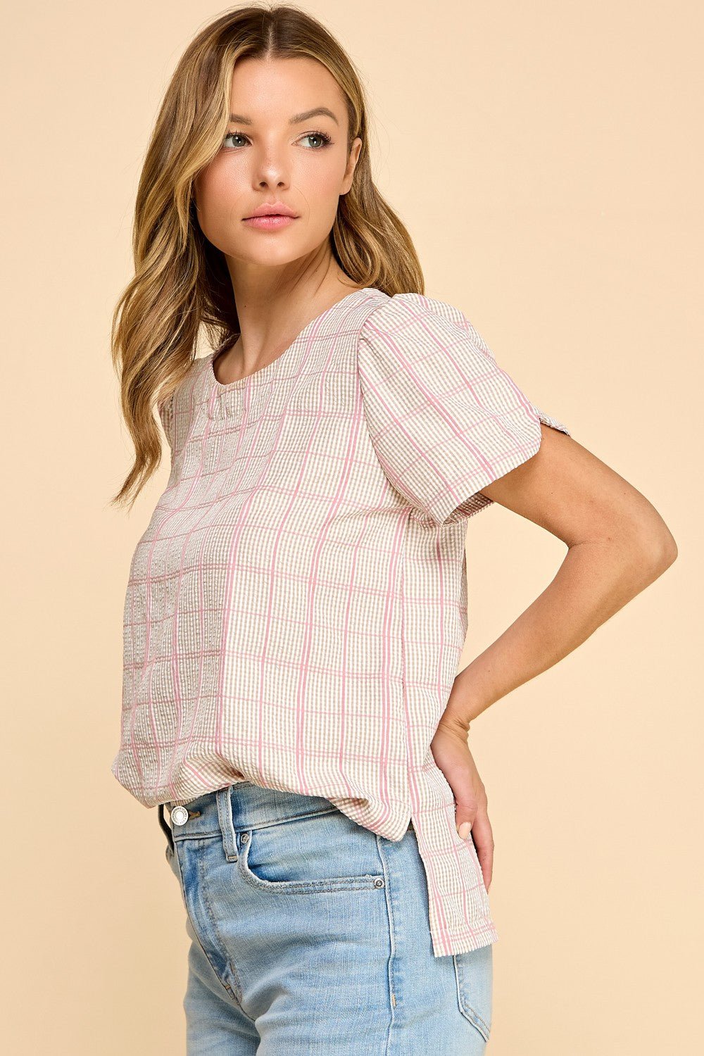 Khaki & Pink Plaid Short Sleeve - The Nines