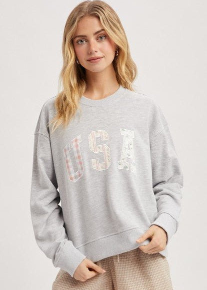 USA Patchwork Heather Gray Sweatshirt - The Nines