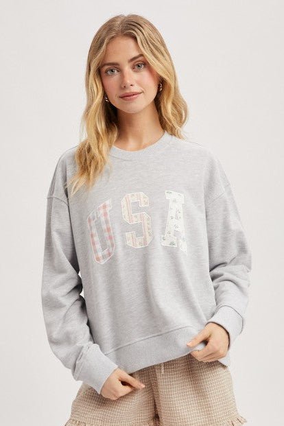 USA Patchwork Heather Gray Sweatshirt - The Nines