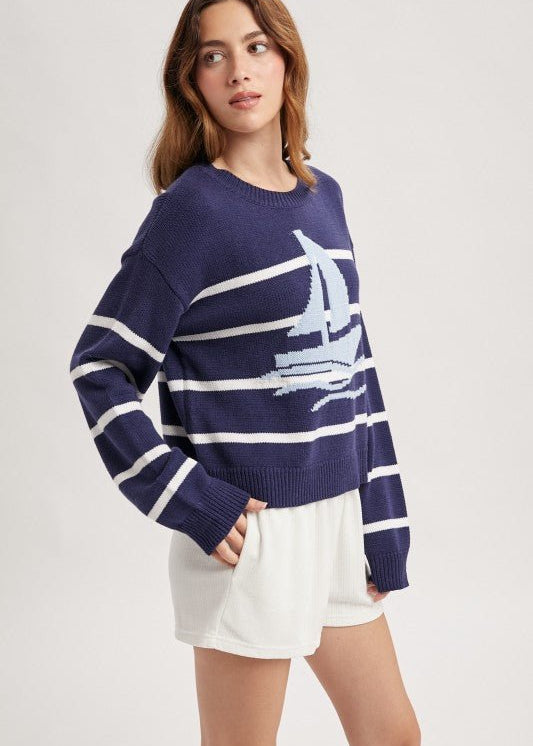 Navy Sailboat Sweater - The Nines
