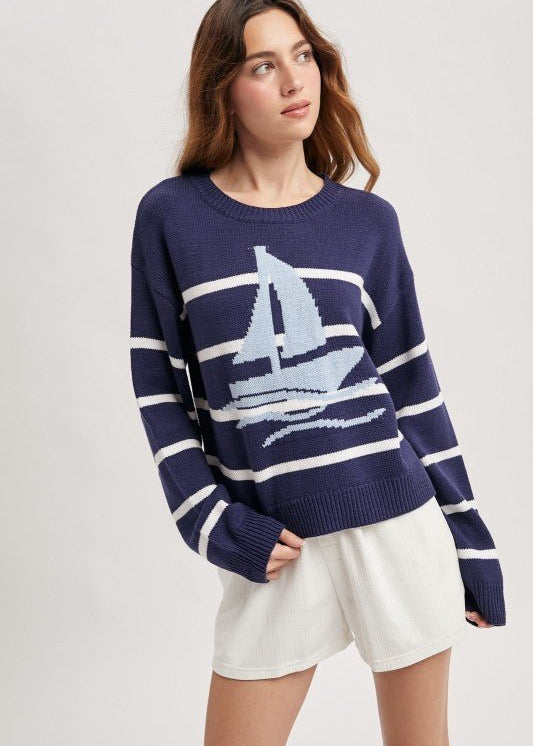 Navy Sailboat Sweater - The Nines