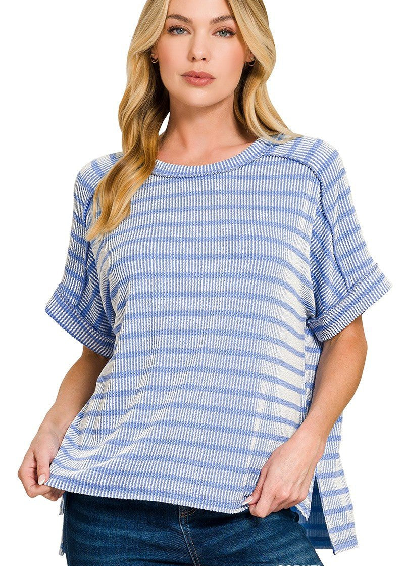Ribbed Striped Relaxed Tops - 2 Colors! - The Nines