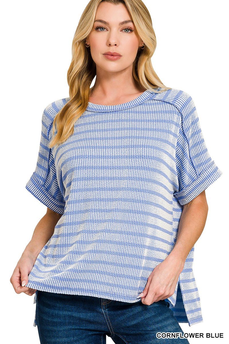 Ribbed Striped Relaxed Tops - 2 Colors! - The Nines