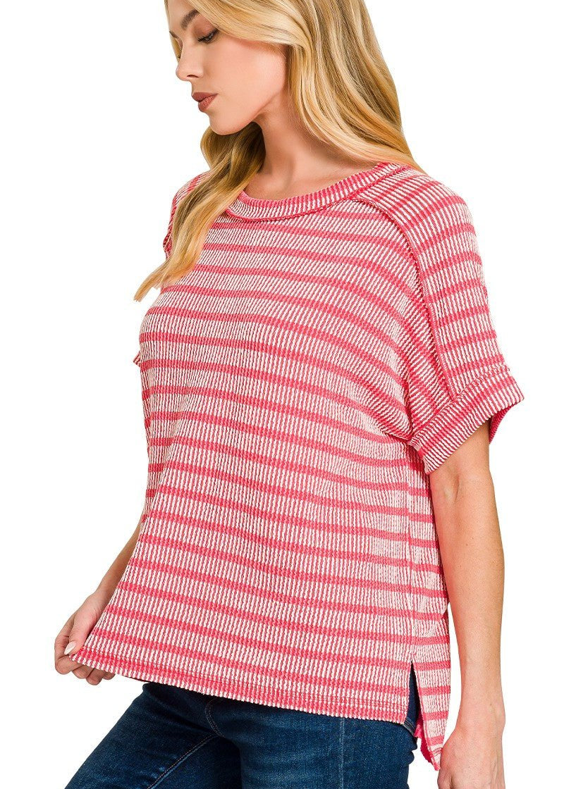 Ribbed Striped Relaxed Tops - 2 Colors! - The Nines