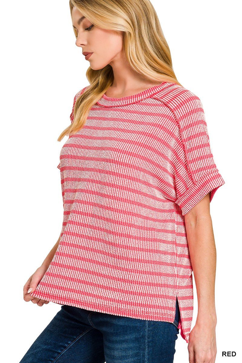 Ribbed Striped Relaxed Tops - 2 Colors! - The Nines
