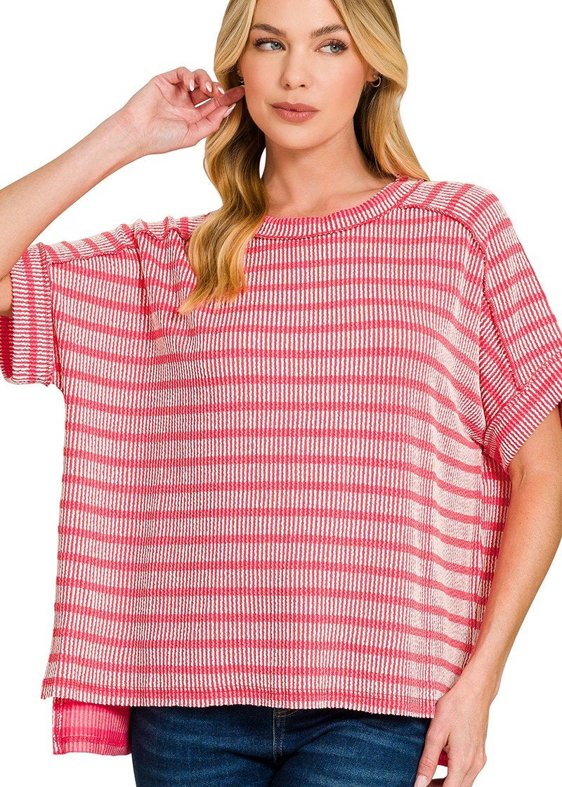 Ribbed Striped Relaxed Tops - 2 Colors! - The Nines