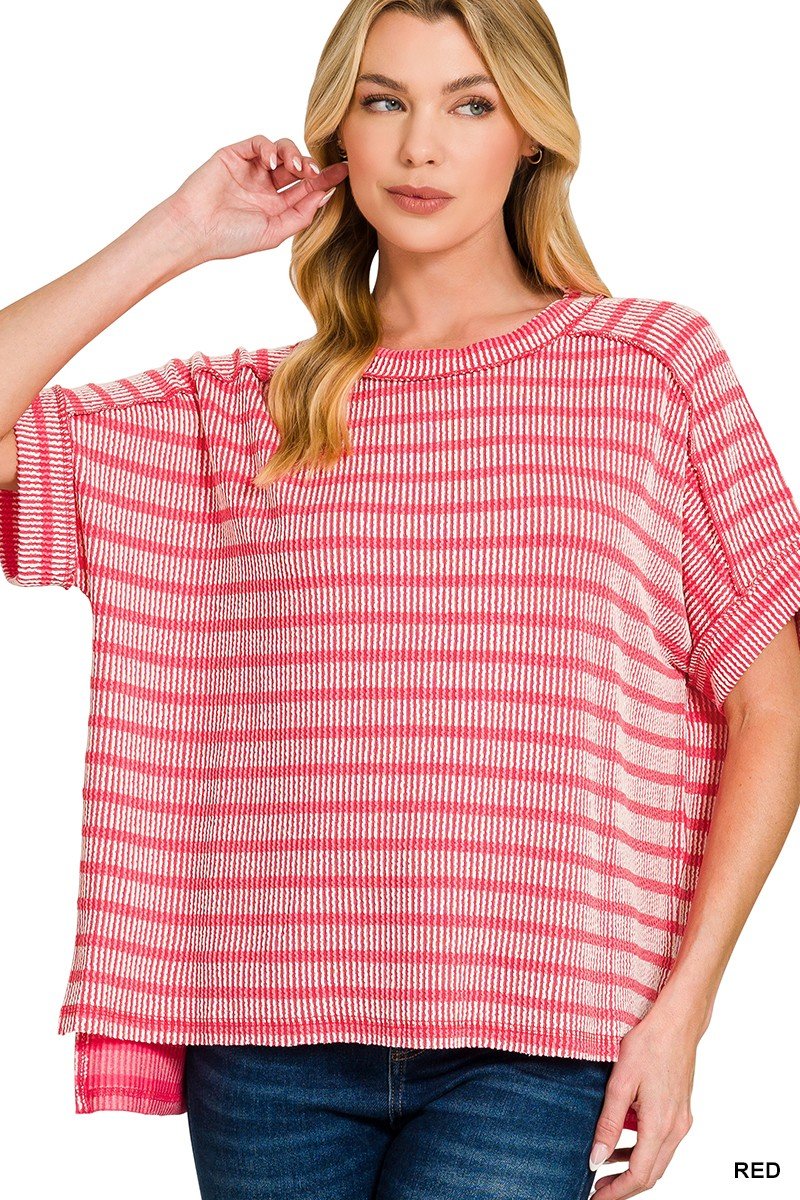 Ribbed Striped Relaxed Tops - 2 Colors! - The Nines