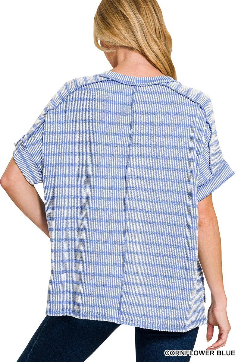 Ribbed Striped Relaxed Tops - 2 Colors! - The Nines