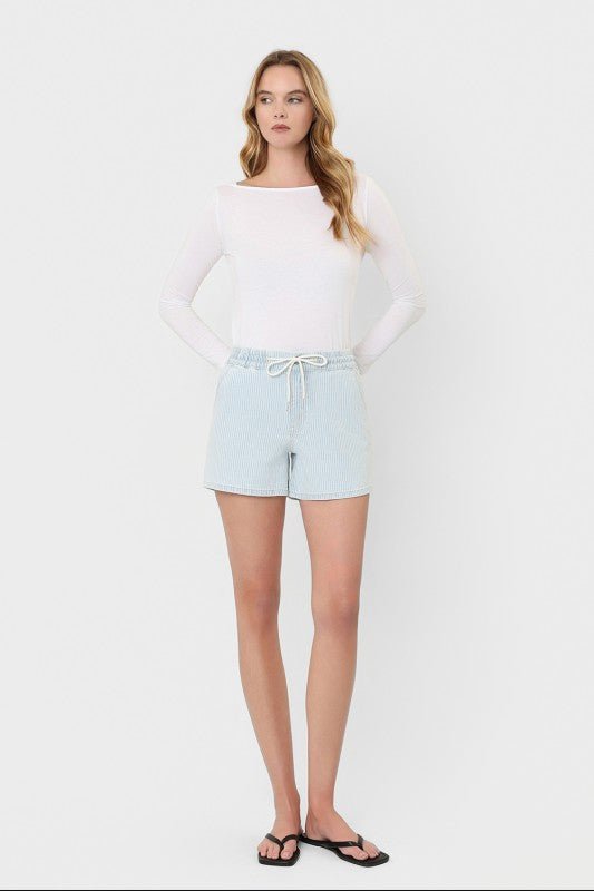Vervet Pinstriped Drawstring Shorts - The Nines