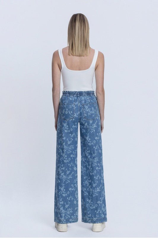 Vervet Vintage Floral Drawstring Wide Leg Jean - The Nines