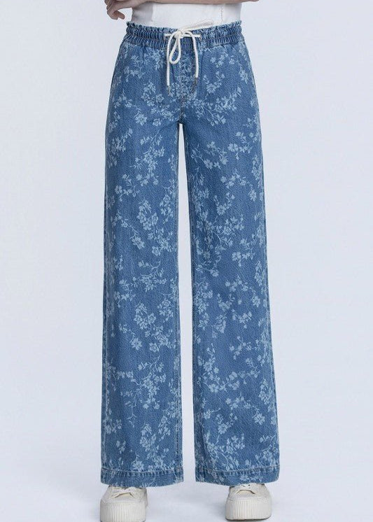 Vervet Vintage Floral Drawstring Wide Leg Jean - The Nines