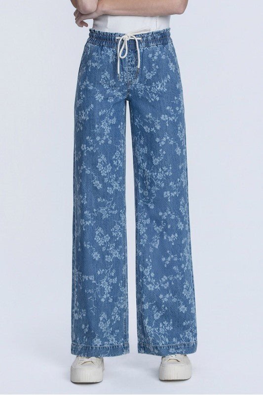 Vervet Vintage Floral Drawstring Wide Leg Jean - The Nines