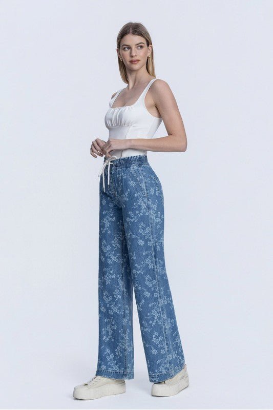 Vervet Vintage Floral Drawstring Wide Leg Jean - The Nines