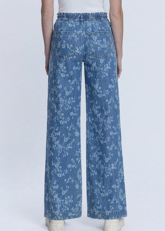 Vervet Vintage Floral Drawstring Wide Leg Jean - The Nines