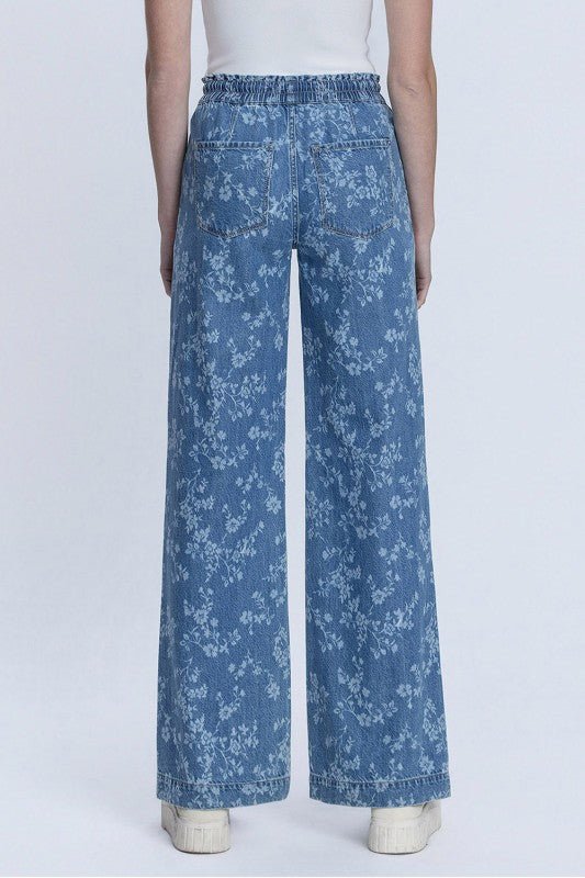 Vervet Vintage Floral Drawstring Wide Leg Jean - The Nines
