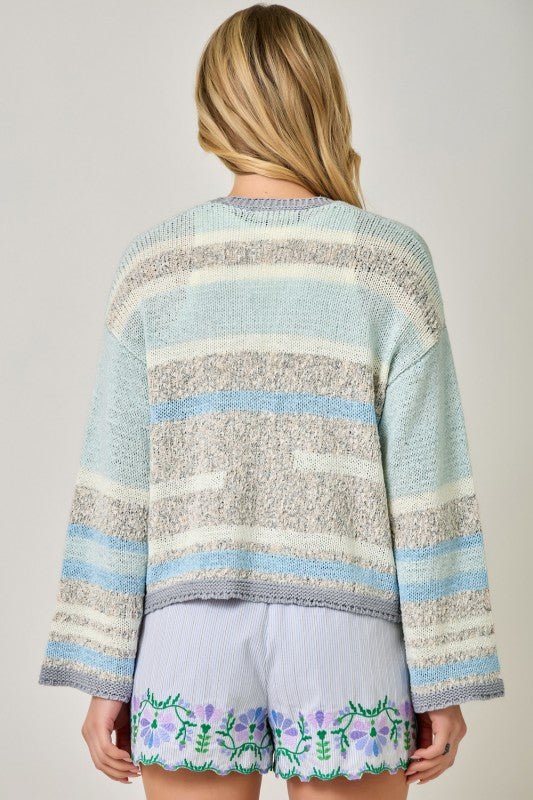 Ice Blue & Gray Multistripe Cardigan - The Nines