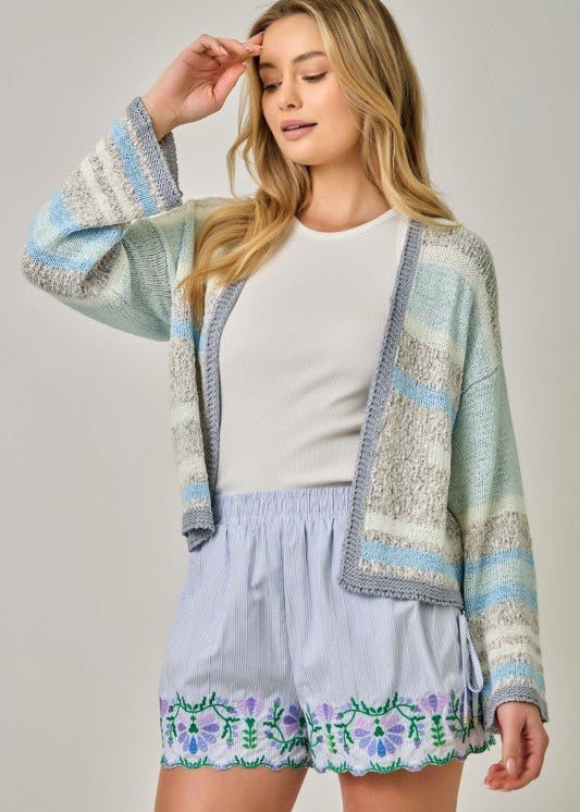 Ice Blue & Gray Multistripe Cardigan - The Nines