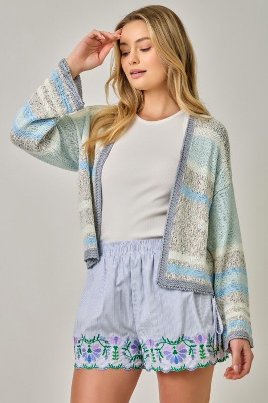 Ice Blue & Gray Multistripe Cardigan - The Nines