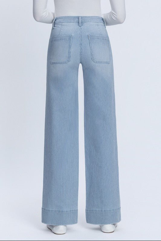 Vervet Striped Patch Pocket High Rise Wide Jean - The Nines
