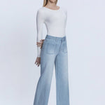 Vervet Striped Patch Pocket High Rise Wide Jean - The Nines