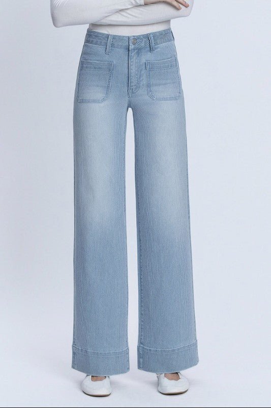 Vervet Striped Patch Pocket High Rise Wide Jean - The Nines